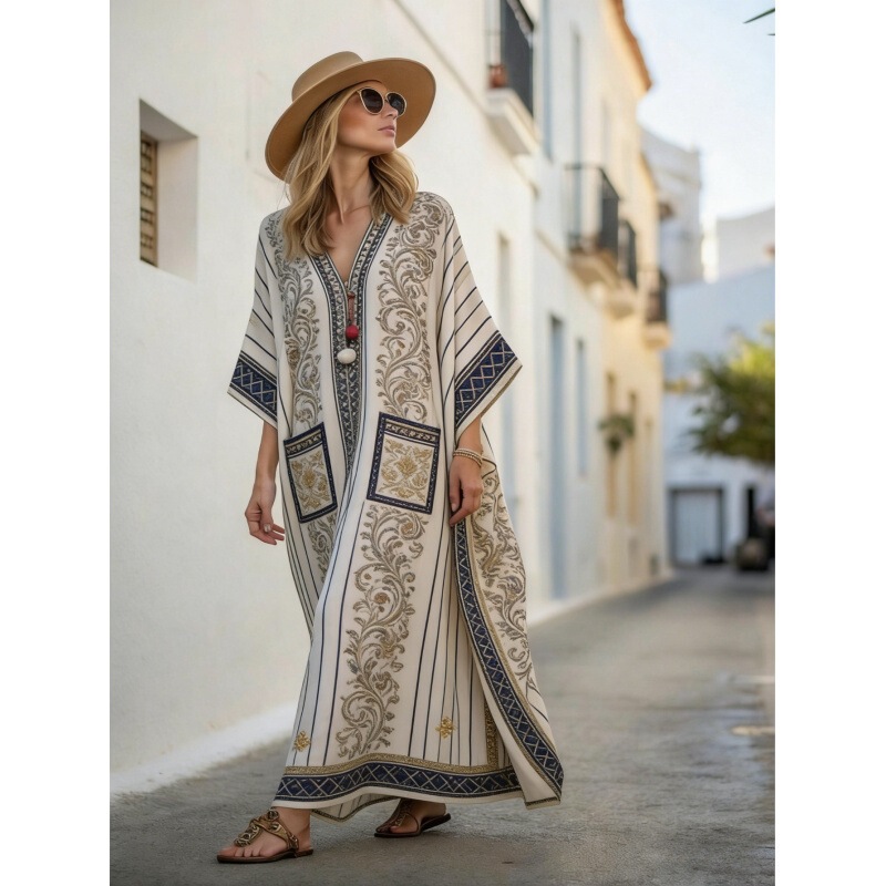 Cross-Border European and American Autumn Dresses for Vacation and Beach, Bohemian 3D Printed Kaftan Long Dress, Women's Dress Cross-Border European and American Autumn Dresses for Vacation and Beach, Bohemian 3D Printed Kaftan Long Dress, Women's Dress