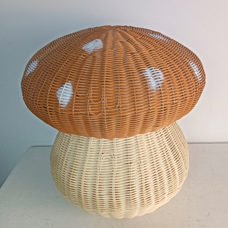 Cesto para la ropa sucia con forma de hongo, cesta de almacenamiento de ratán, caja de almacenamiento de juguetes de peluche, caja de almacenamiento de juguetes infantiles con tapa