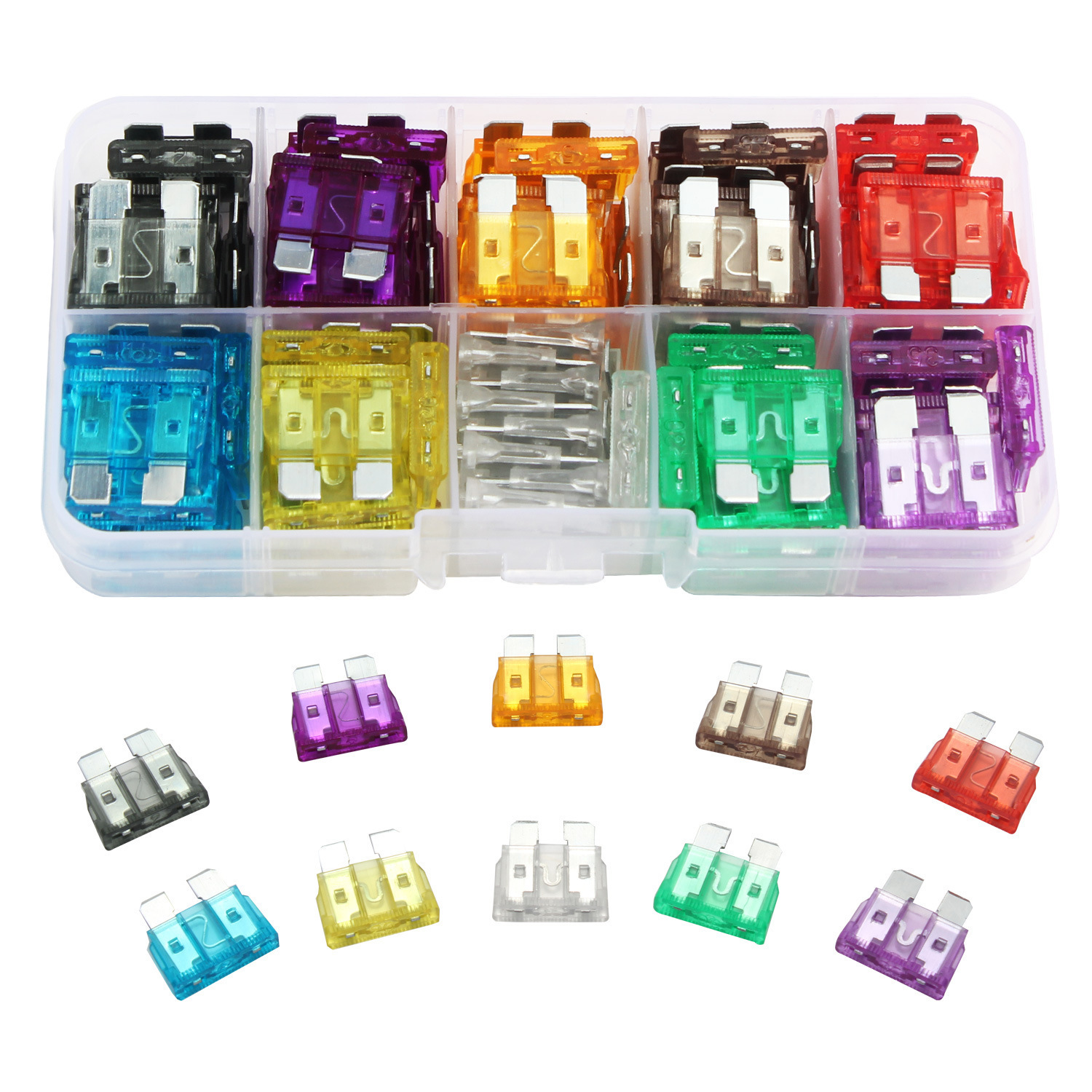 100pcs中号汽车保险丝组合 汽车铝插片保险丝盒装 2-35A汽车