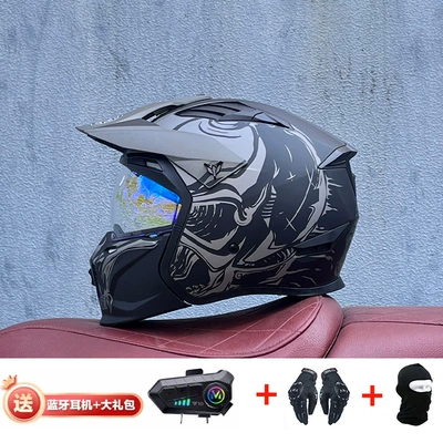 Motorcycle Safety Supplies — Retro Removable 3C Combination Helmet - skull-with-magic-blue-y10-external-bluetooth-m