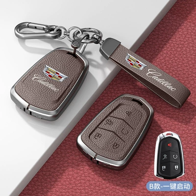 Suitable for Cadillac Key: Car key bag - standard-model-b-one-click-start-mocha-brown-zinc-alloy-shell-hardware-bracelet