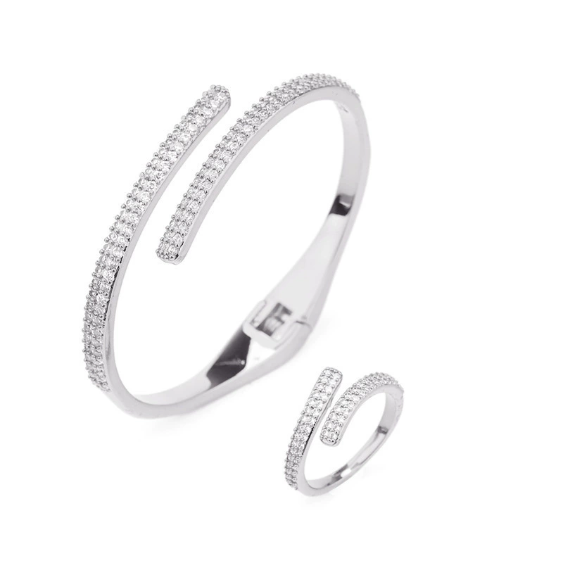 Fashionable brand bracelet, ring, set, zirconium, jewelry, accessory, simple and elegant design, Korean style, bright catchy style, wholesale