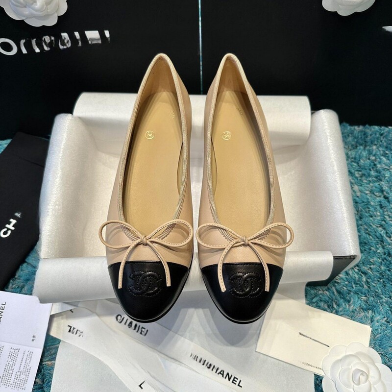Cross-Border Chanel-Style Color-Blocked Bow Women's Shoes 2024 Spring/Summer Flat Heel Women's Fashion Ballet Shoes Coco Low Heel