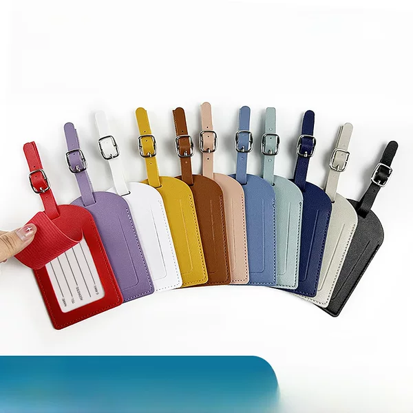 In stock thick PU leather boarding pass horizontal and vertical flip with bag hardware buckle free inside signature paper luggage tag