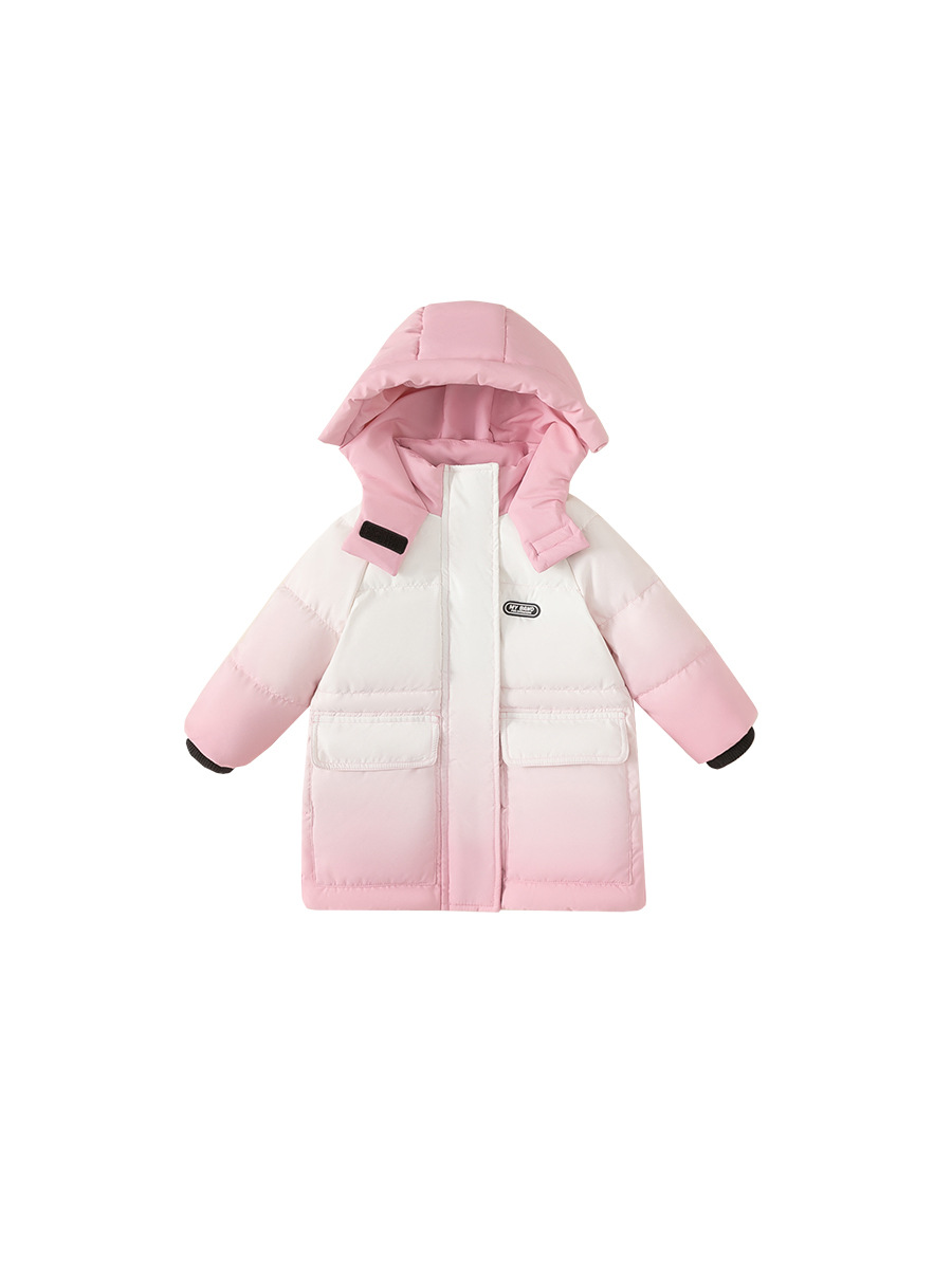Ropa de invierno para niños Chaqueta de plumón DuPont de tres pruebas gruesa Chaqueta de algodón de invierno degradada de longitud media para niños Chaqueta de esquí