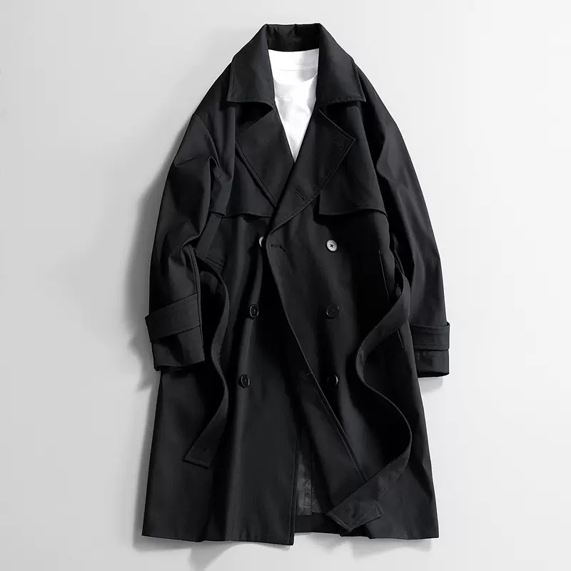 跨境中长款毛呢大衣男士风衣外套过膝高级感韩版秋冬潮牌翻领上衣