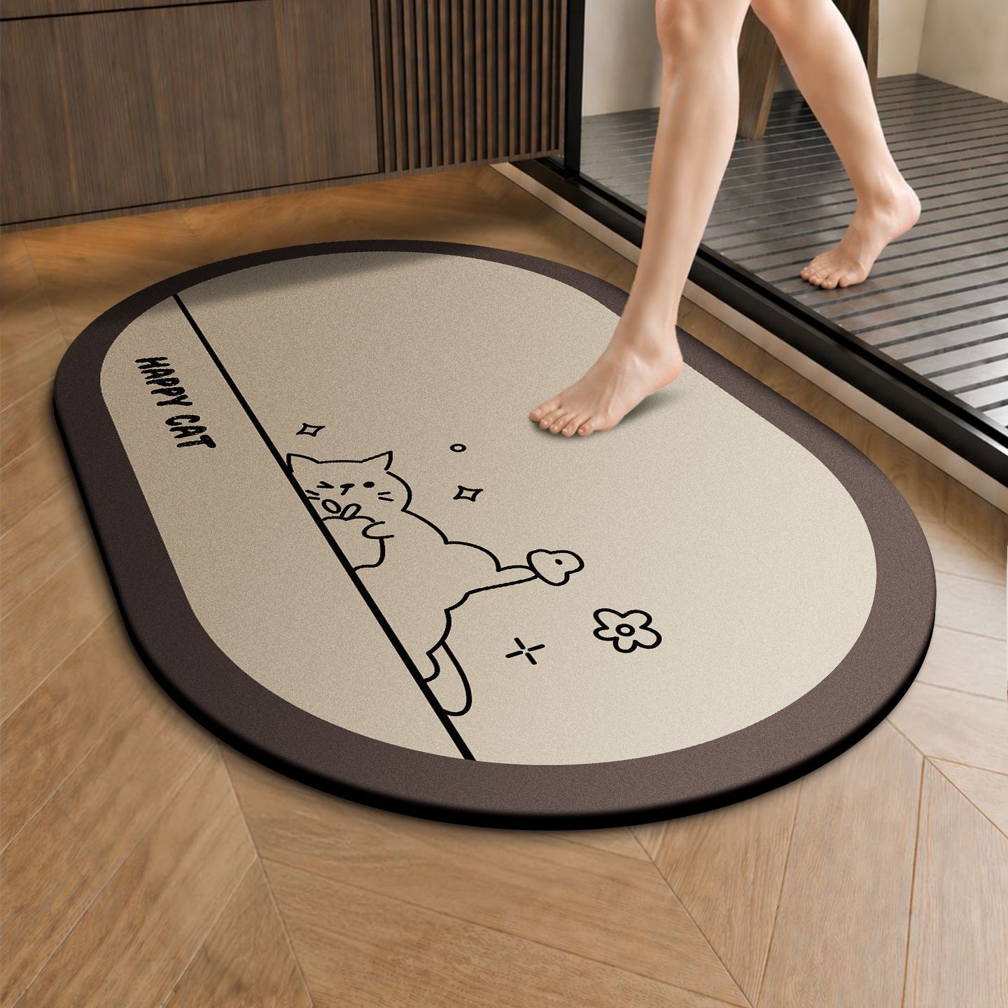 In-Stock Simple Cartoon-Style Kitten Bathroom Anti-Dirt Mat, Bathroom Absorbent Mat, Diatomaceous Earth Floor Mat, Dropshipping Available