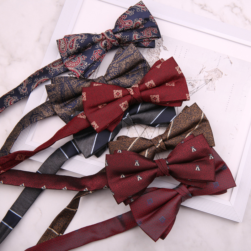 Bow tie wedding Men's burgundy bow groom wedding dress men's suit wedding Curry best man navy blue