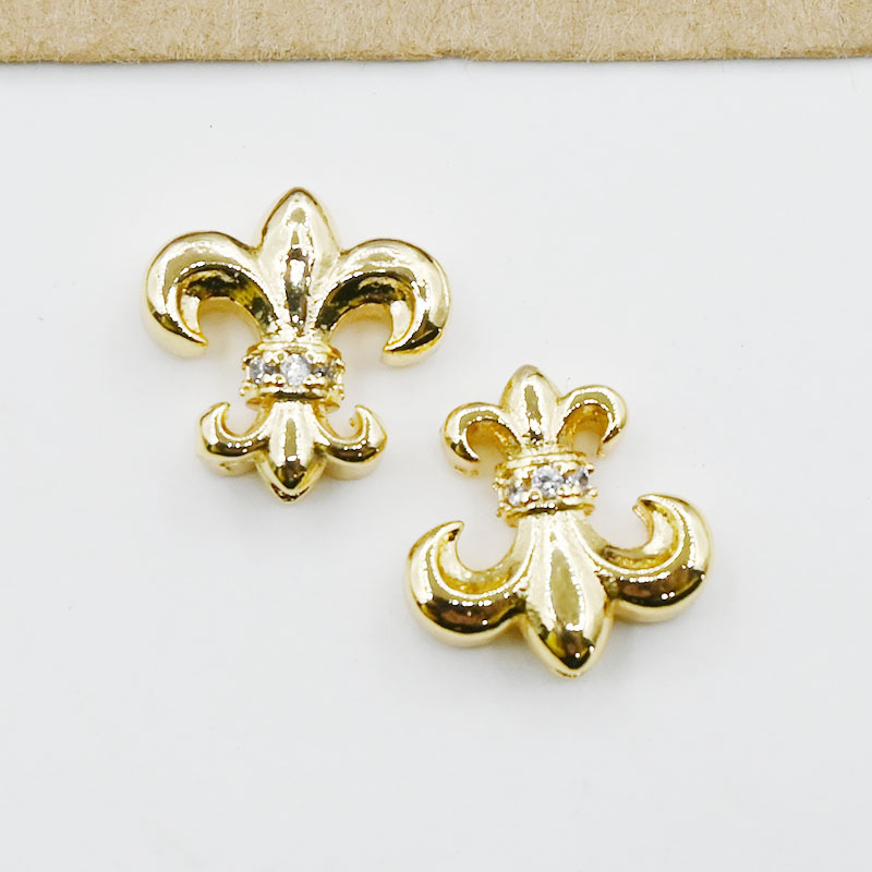 European and American Retro Copper Inlaid Zircon Perforated Rock Heart Cross Pendant Spacer Beads DIY Craft Nail Art Accessories