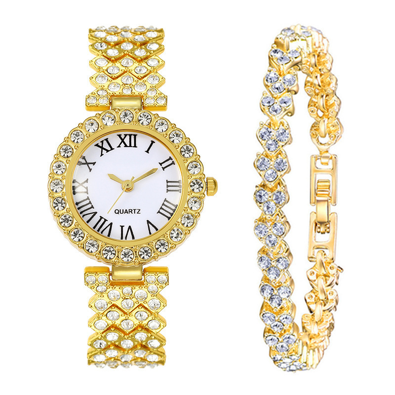 Cross-border foreign trade hot-selling fashion Roman pattern diamond-embellished casual trendy business women's quartz watch wholesale