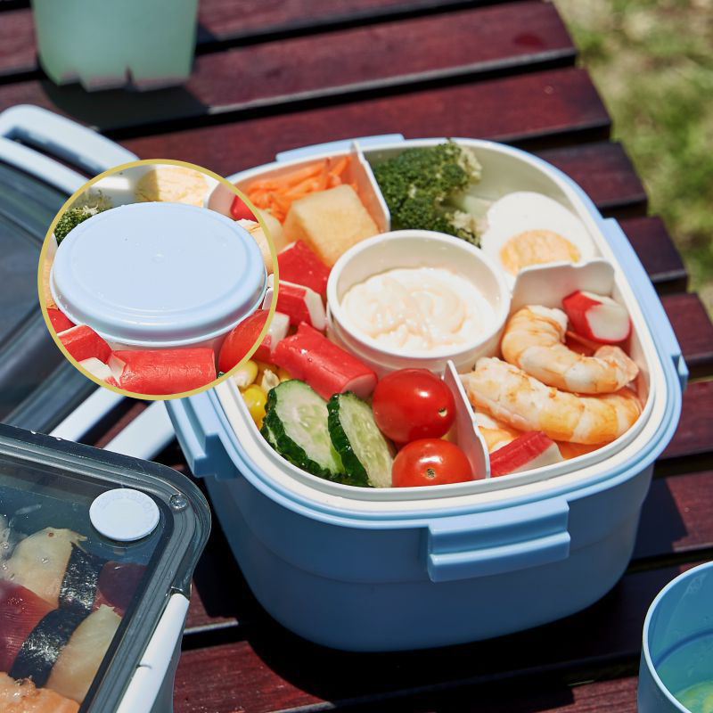 アマゾン热い贩売二重诘めタレ付きフルーツ野菜サラダ弁当箱夏保冷ピクニック屋外プラスチック弁当箱|undefined