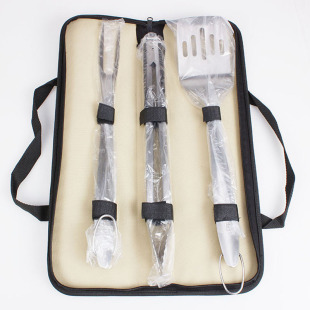 Three-piece set of stainless steel baking tool Oxford cloth bag barbecue suit outdoor portable fork shovel clip combination suit