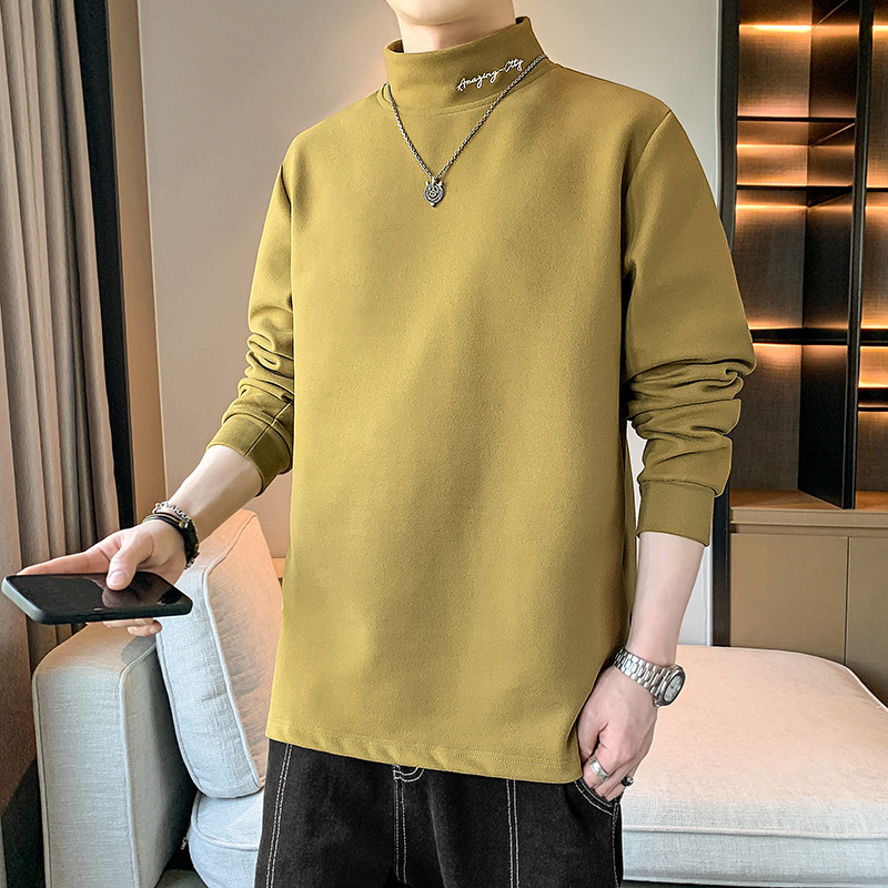 양면 독일 벨벳 항온 보온 속옷과 벨벳 이너 레이어 남성용 베이스 레이어, 다용도 하프 터틀넥 긴팔 티셔츠, 가을 코트