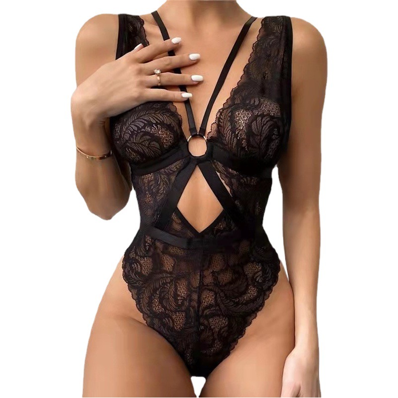 Europa y América 2022 AliExpress encaje nueva ropa interior de una sola pieza cruzada sin espalda sexy lencería sexy fabricante de suministro