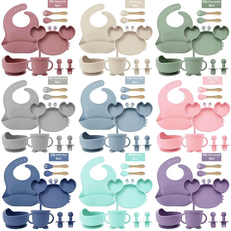 Juego de platos de silicona para bebés y niños aprenden a comer y beber vajilla de alimentación para bebés