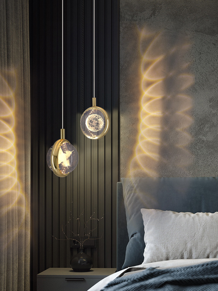 Lightweight luxury bedroom crystal small pendant lamp, living room hallway bar counter background wall decoration fishing line light, internet famous children's lamp