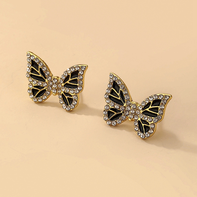 fashion black inlaid rhinestone butterfly stud earrings wholesale Nihaojewelry