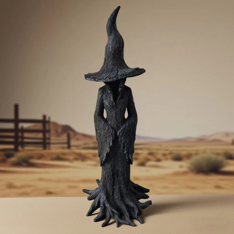 跨境新款Cracker Barrel Witch女巫雕像万圣节树脂摆件家居装饰品|undefined