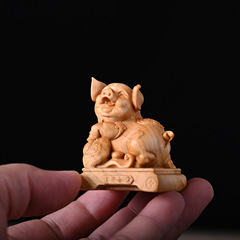 Clay Paulownia Wood Carving Abundant and As You Wish Pig Zodiac Lucky Pig Home Office Desk Solid Wood Carving Small Decorative Piece May All Affairs Go Well