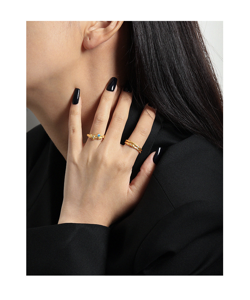 Sweet Geometric Sterling Silver Inlay Zircon Open Ring 1 Piece