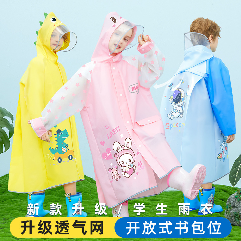 2025 New Children's Raincoat for Girls, Waterproof with Integrated Backpack Space, Lightweight and Cute Hooded One-Piece Rain Poncho