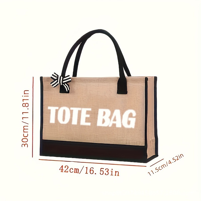 时尚棉麻托特包女士手提包大容量购物袋麻布中性风手提袋现货E18