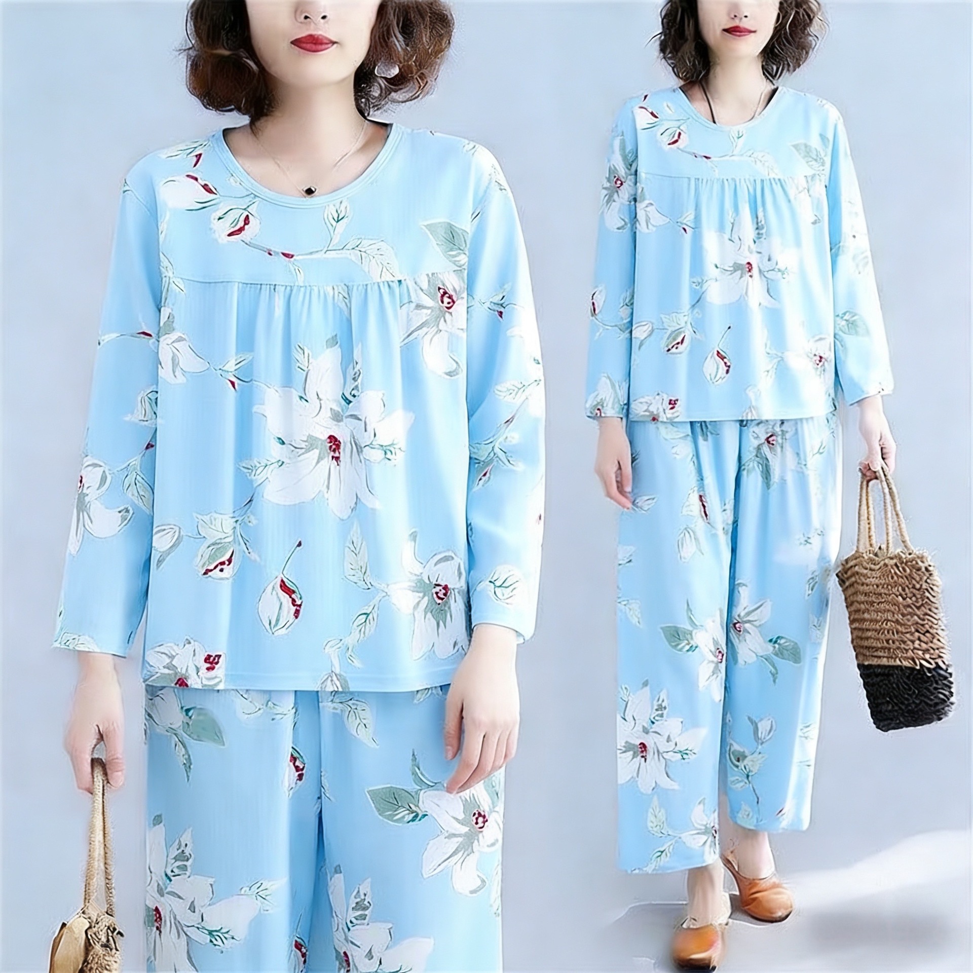 2026新款中老年女装奶奶夏装涤棉套装老年妈妈睡衣老人家居服套装