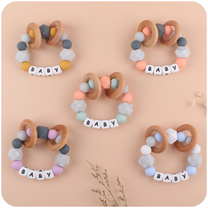 Nuevos productos para bebés silicona DIY nombre calmante bebé grande octogonal cuentas de silicona pulsera mordedor juguete