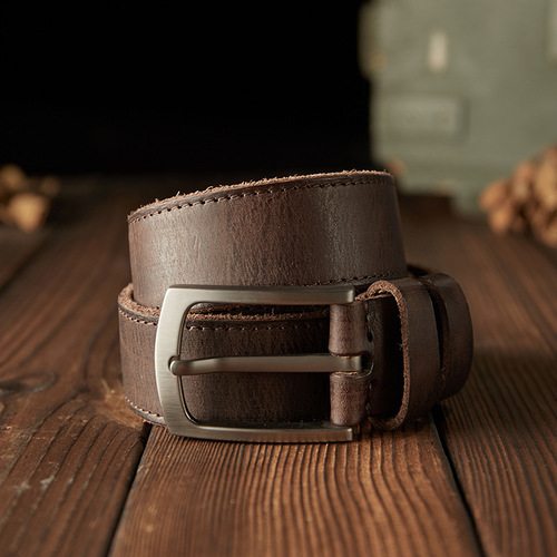Handmade leather belt for men, retro thick pure leather needle buckle men's work pants, old genuine leather pants belt, versatile 