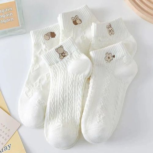 【5双装】白色袜子女短袜2024夏季薄款船袜可爱日系学生短筒短袜
