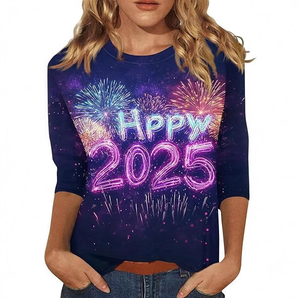 New T-shirt, Valentine's Day lady love pattern T-shirt casual loose version crew neck 3/4 sleeve jacket new