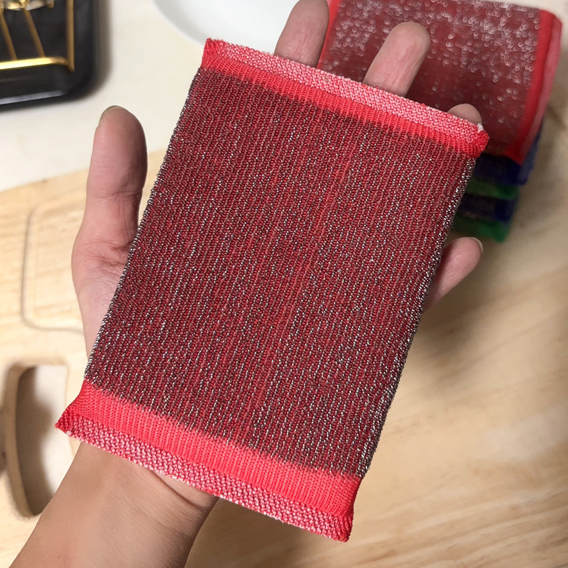 3 piezas de acero de color mixto esponja limpiador bloque limpio toalla de cocina decontaminación de tela limpia cepillo de panela artefacto de lavado de platos