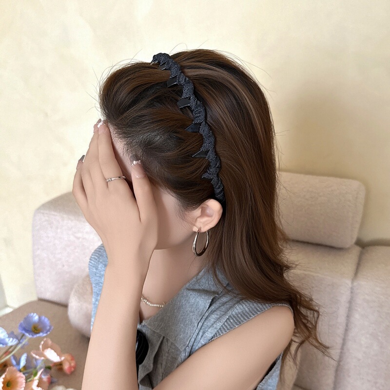 蓝色牛仔带齿防滑发箍女夏天2025新款高级感洋气头箍梳头发卡发饰|undefined