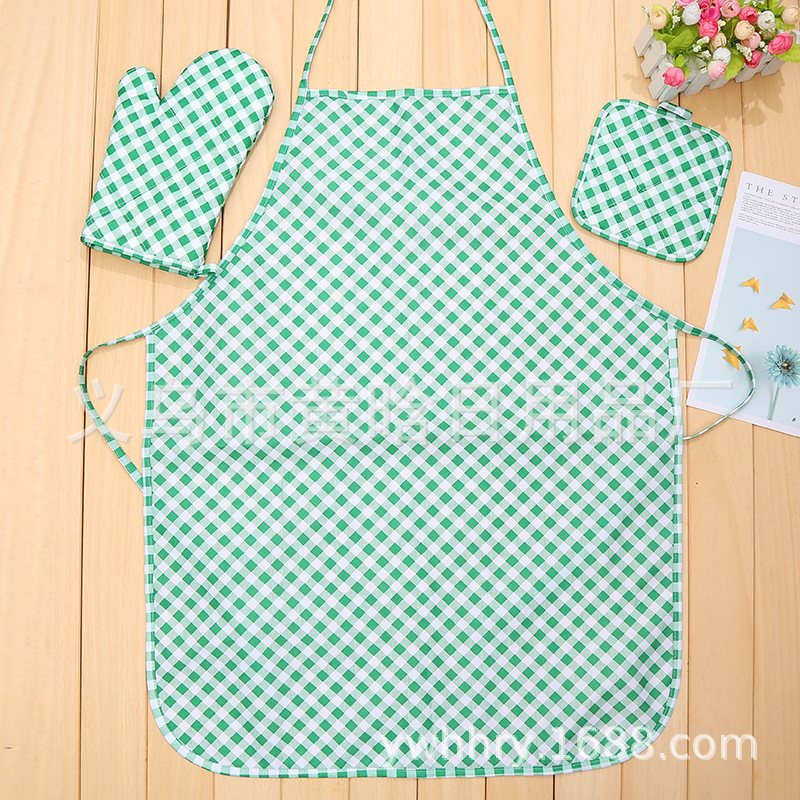 格子小清新围裙套装