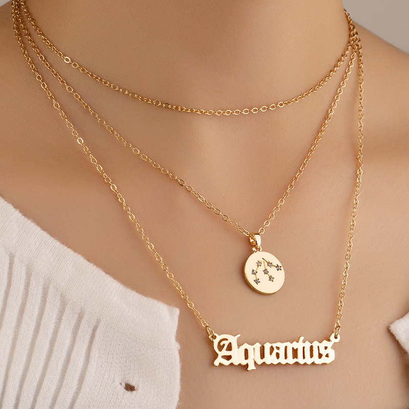 Retro Diamond-studded Symbol Clavicle Chain Twelve Constellation Necklace Letter Sweater Chain display picture 33