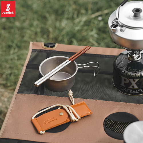 Mountain customer outdoor camping picnic portable solid wood folding chopsticks camping barbecue picnic single chopsticks with leather case