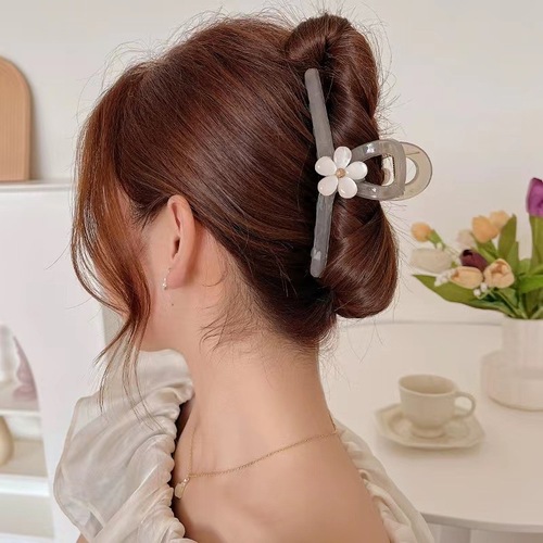 Elegant flower-like fruit jelly color claw clip for women's nape, pineapple-style updo shark clip, high-end large hair clip, Instagram-style hair accessory