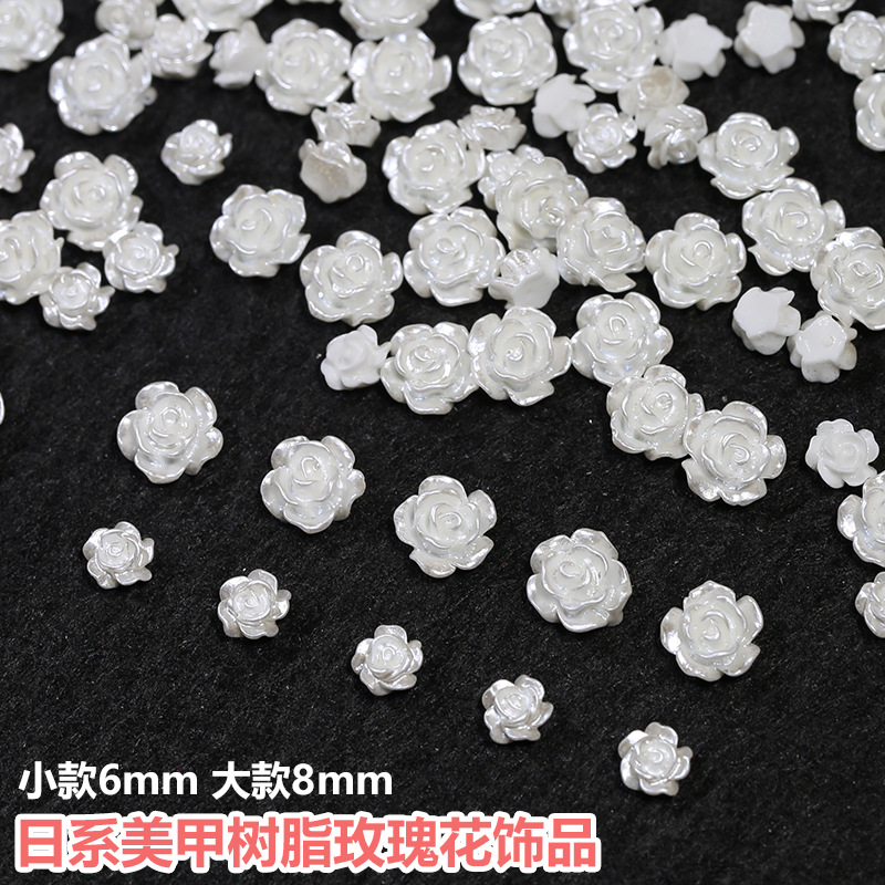 Japanese online popular white rose flower accessories three-dimensional manicure Camellia Pearl small flower nail decorations