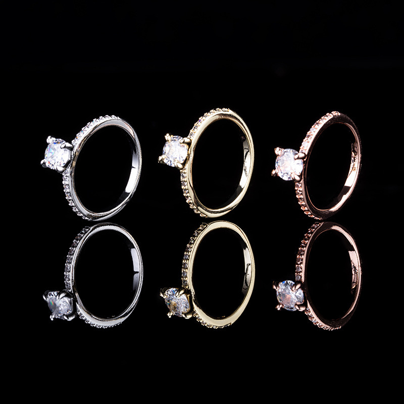 Wish Cross-Border Ebay Hot Style European and American Simple and Versatile Engagement Wedding Ring Four-Claw Zircon Imitation Diamond Ring for Women