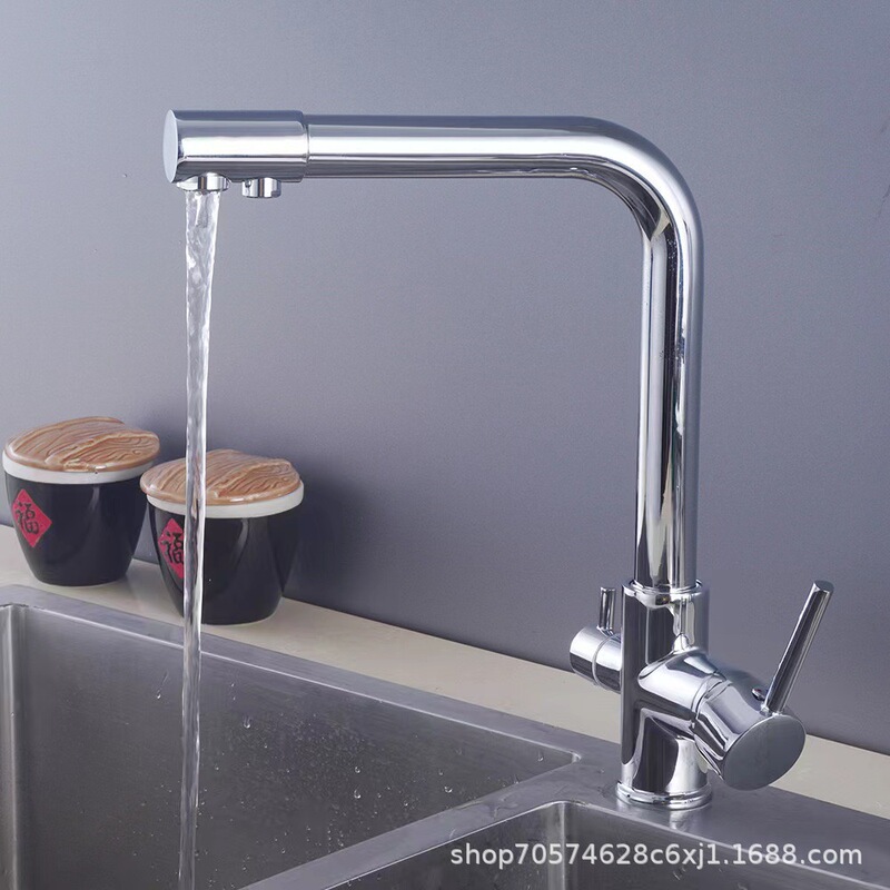 Cross-Border Black and Gold Kitchen Faucet for Home Use, Made of Pure Copper, with Integrated Hot and Cold Water Sink Faucet for Washing Dishes