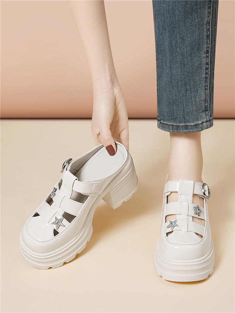 Sandal nữ tăng chiều cao đế dày 8 cm, mũi kín hở gót, thoáng khí, phong cách khí chất — 6069 Da đen, 6069 Màu be chi tiết 17