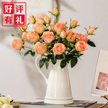 芙蓉油画玫瑰花假花手感保湿客厅摆件餐桌花婚礼造景花束