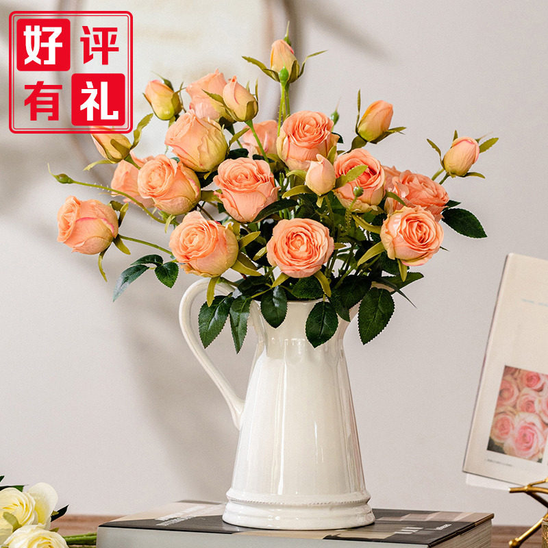 芙蓉油画玫瑰花假花手感保湿客厅摆件餐桌花婚礼造景花束
