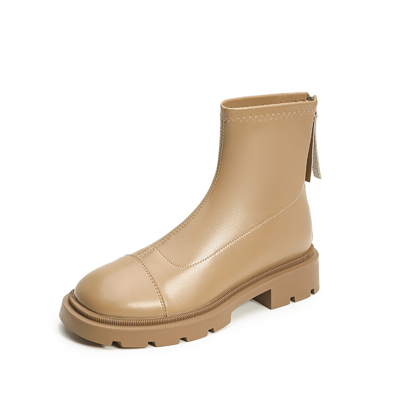 Genuine leather inner raised Martin 2024 new square toe heel thick sole elastic slim boots for women 33 small size_voghion.com