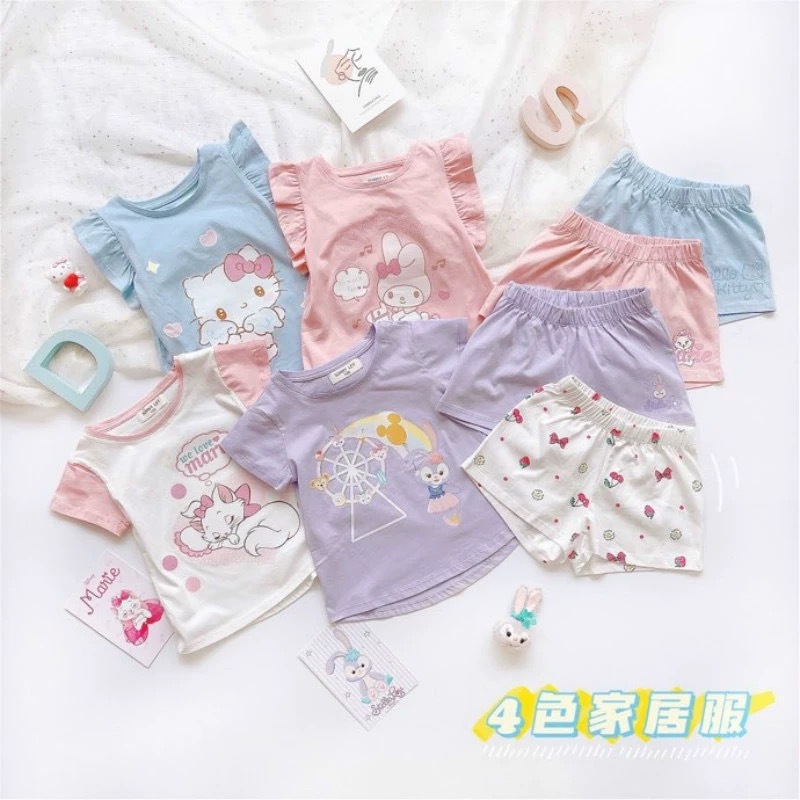 Children's Pajamas Set 2024 New Summer Girls Baby Thin Air-Conditioned Home Clothes Short-Sleeved Two-Piece Summer Clothes