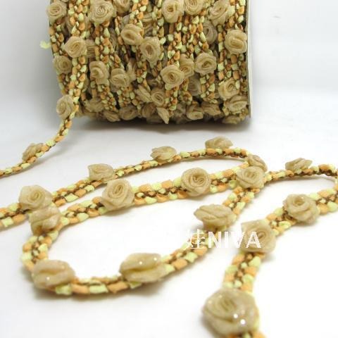 怩娃|一码10mm雪纱玫瑰小花带|饰品辅料|蝴蝶结头饰DIY手工材料