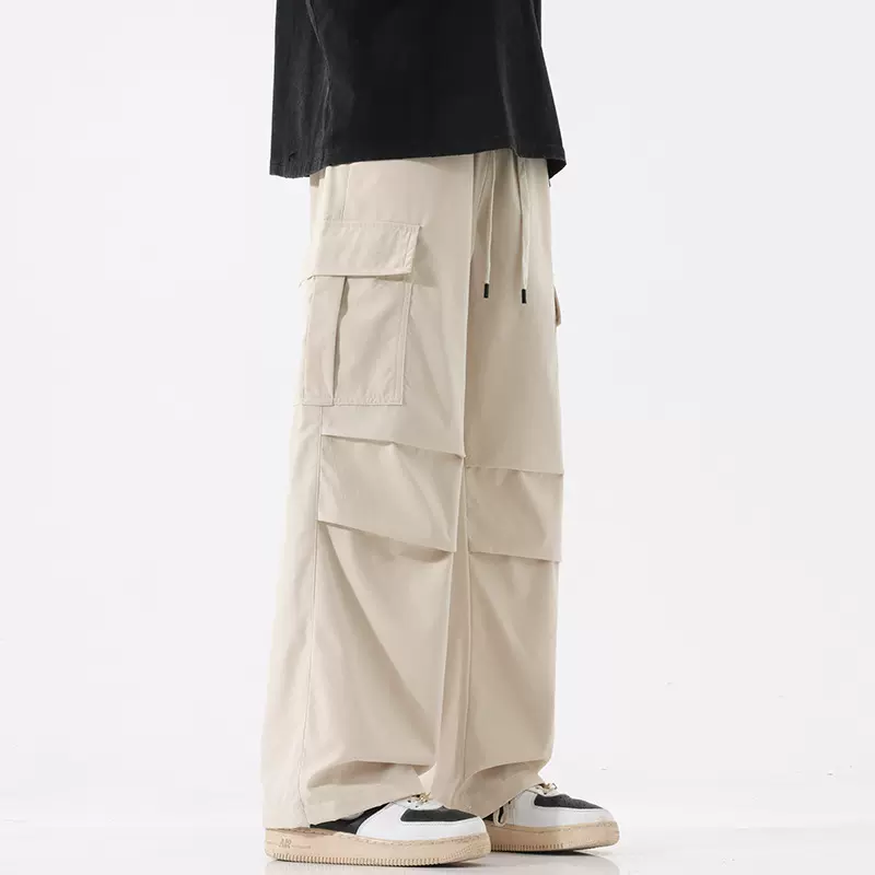 美式高街宽松阔腿红色工装裤男女多口袋伞兵潮牌复古百搭休闲长裤