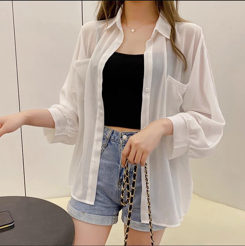 Ropa de protección solar para mujer 2024 verano nueva camisa de protección solar suelta y versátil chaqueta de punto delgada de gasa camisa de manga larga