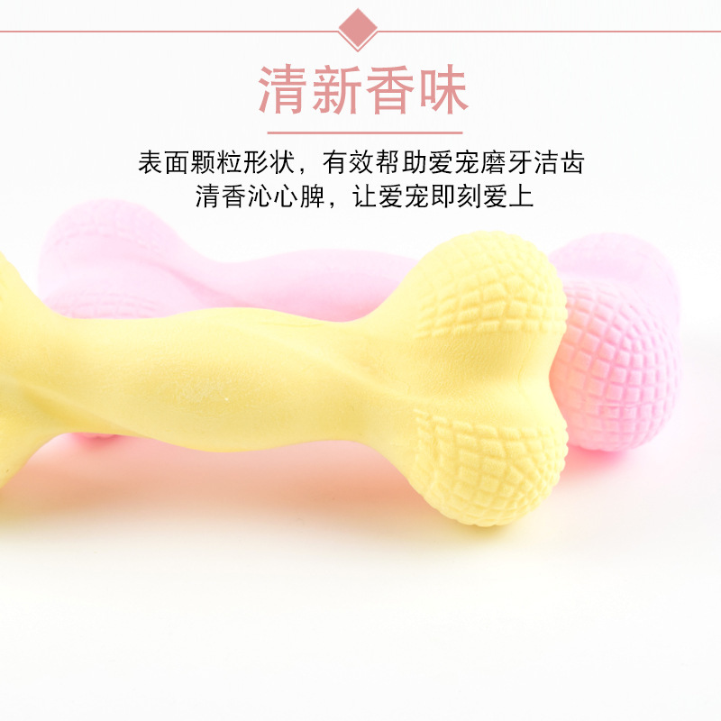 Fábrica transfronteriza de juguete para mascotas TPR leche sabor macaron espuma hueso tamaño perro molar mordedura perro hueso