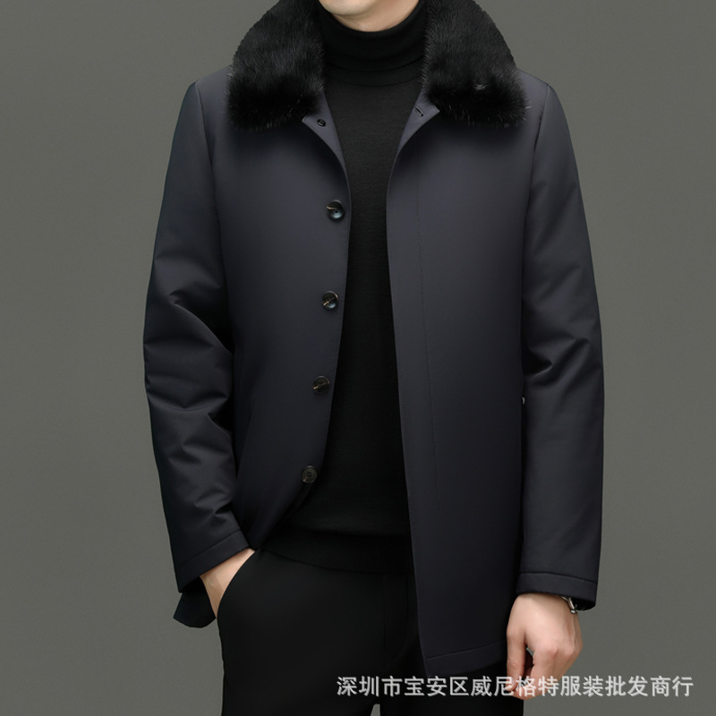 轻奢大牌中长款尼克服男装中老年爸爸加厚保暖抗寒棉衣质感外套冬